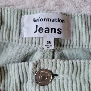 Reformation Rowan High Rise Relaxed Corduroy Pants Mint Green Size 28 Straight